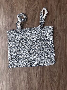 Old Navy Navy and White Smocked Crop Tank